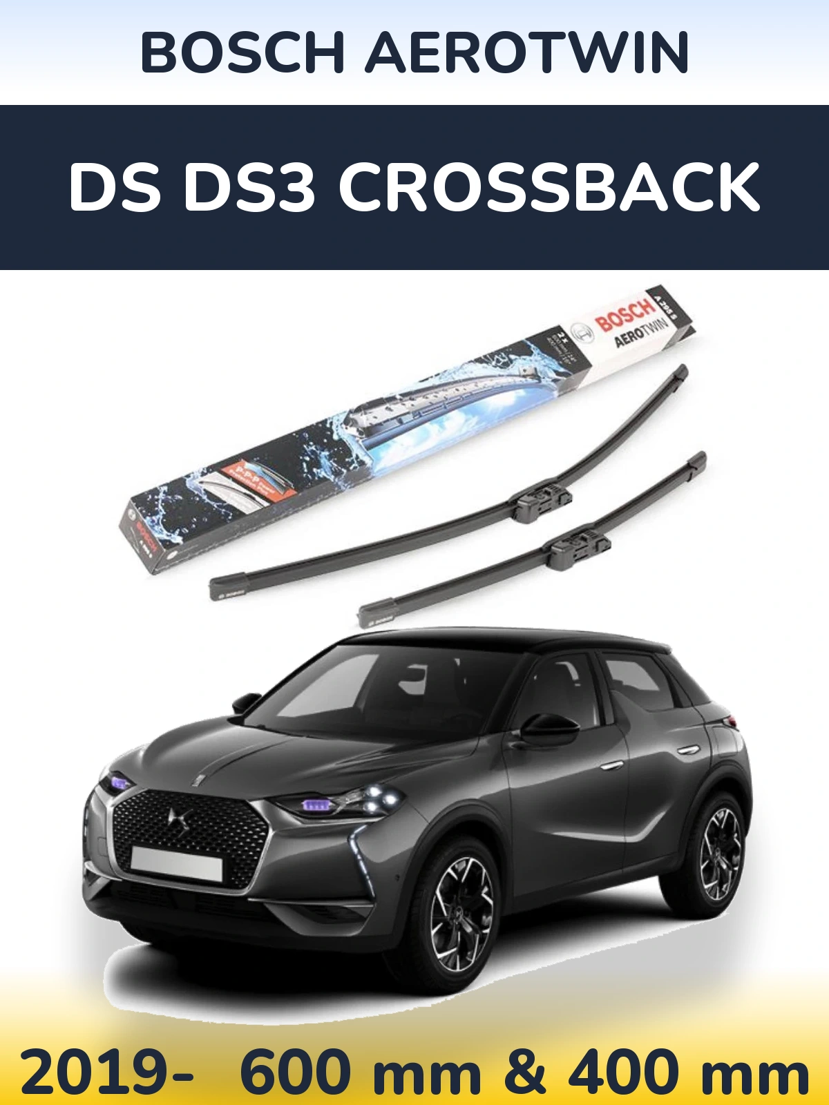 Komplet przednich wycieraczek BOSCH AeroTwin 600 & 400 mm do DS DS3 Crossback 2019-2026