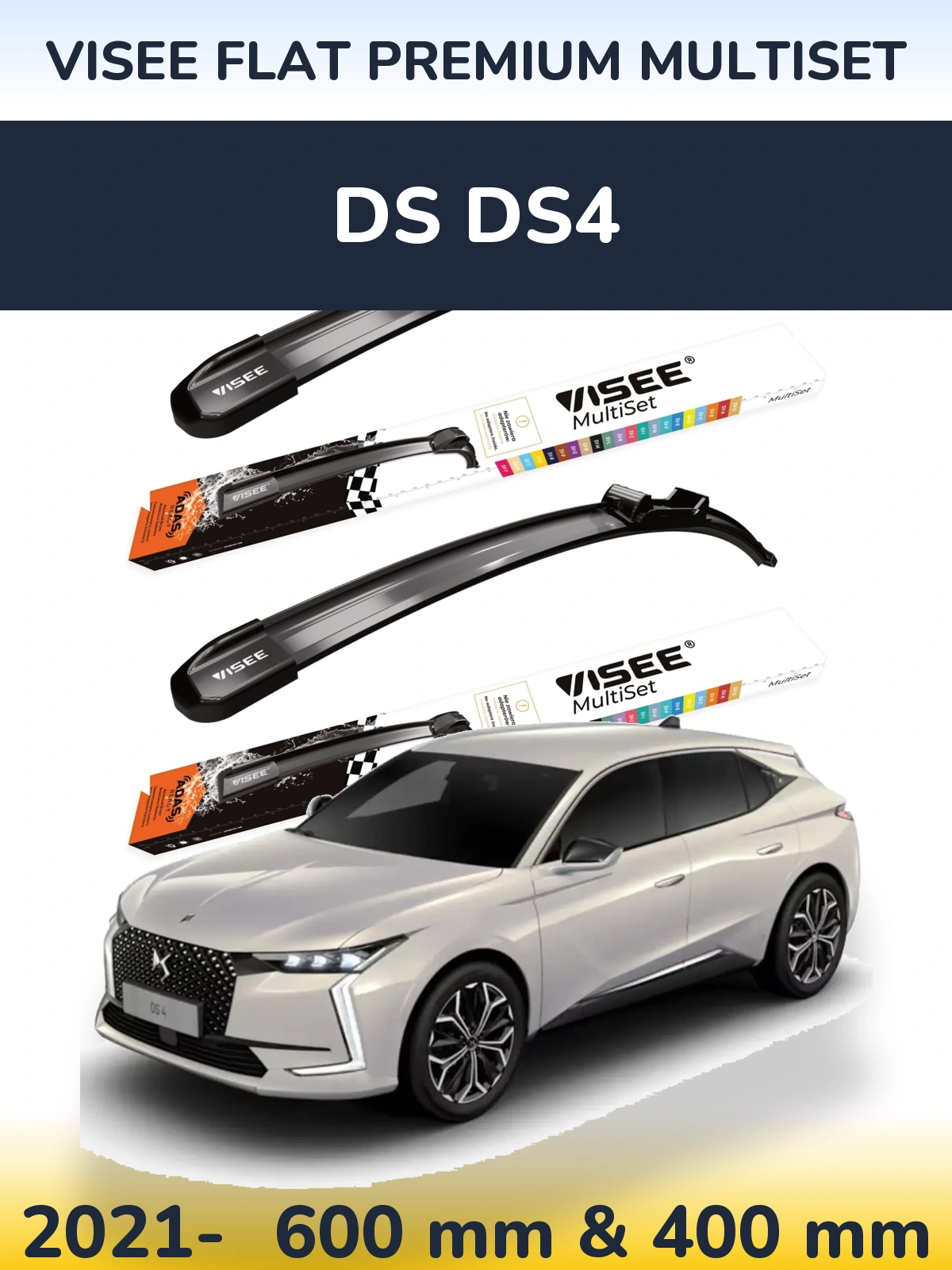 Front wiper blade set VISEE FLAT PREMIUM MultiSet 600 & 400 mm for DS DS4 2021-2026