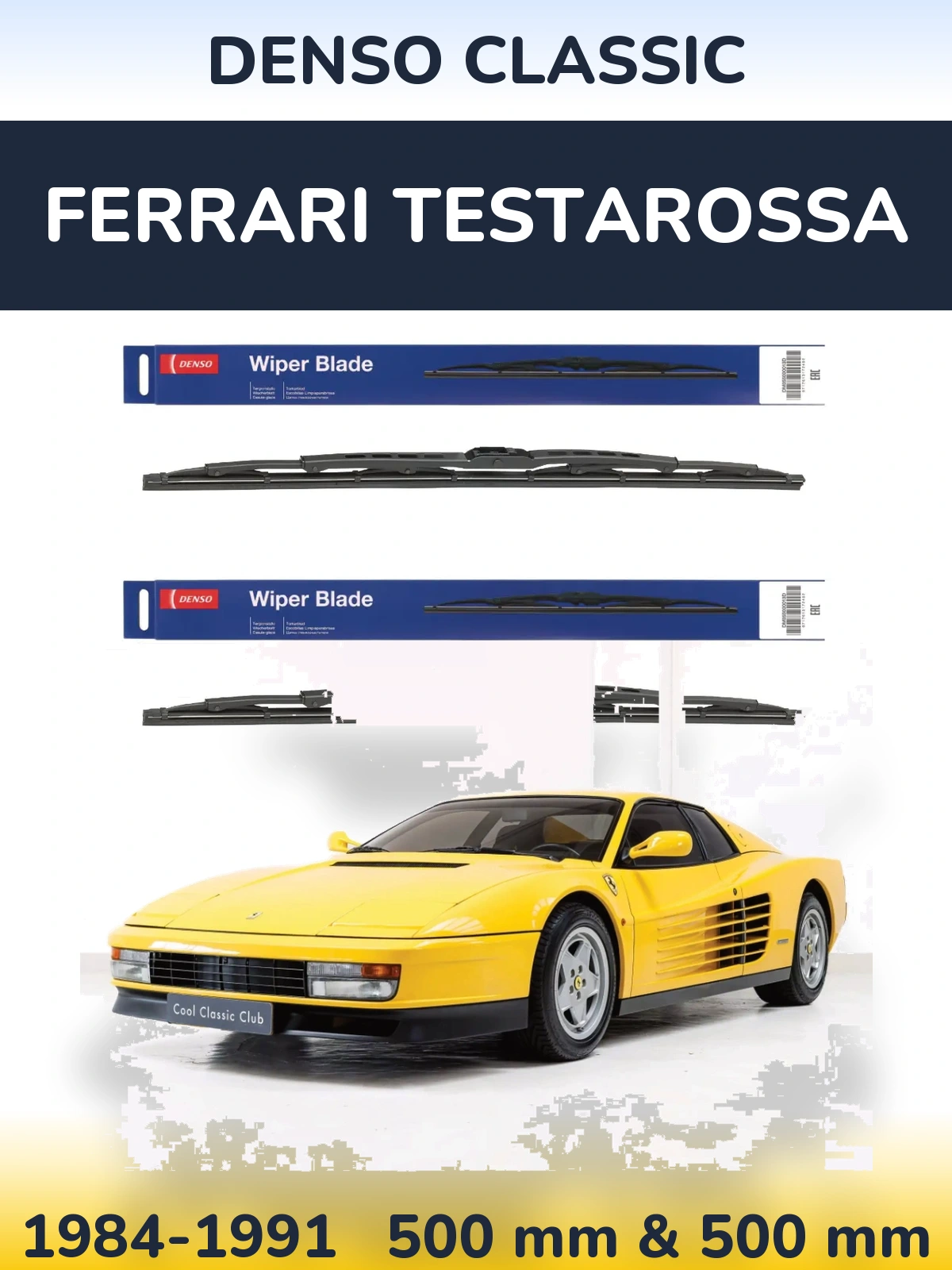 Komplet przednich wycieraczek Denso Classic 500 & 500 mm do Ferrari Testarossa 1984-1991