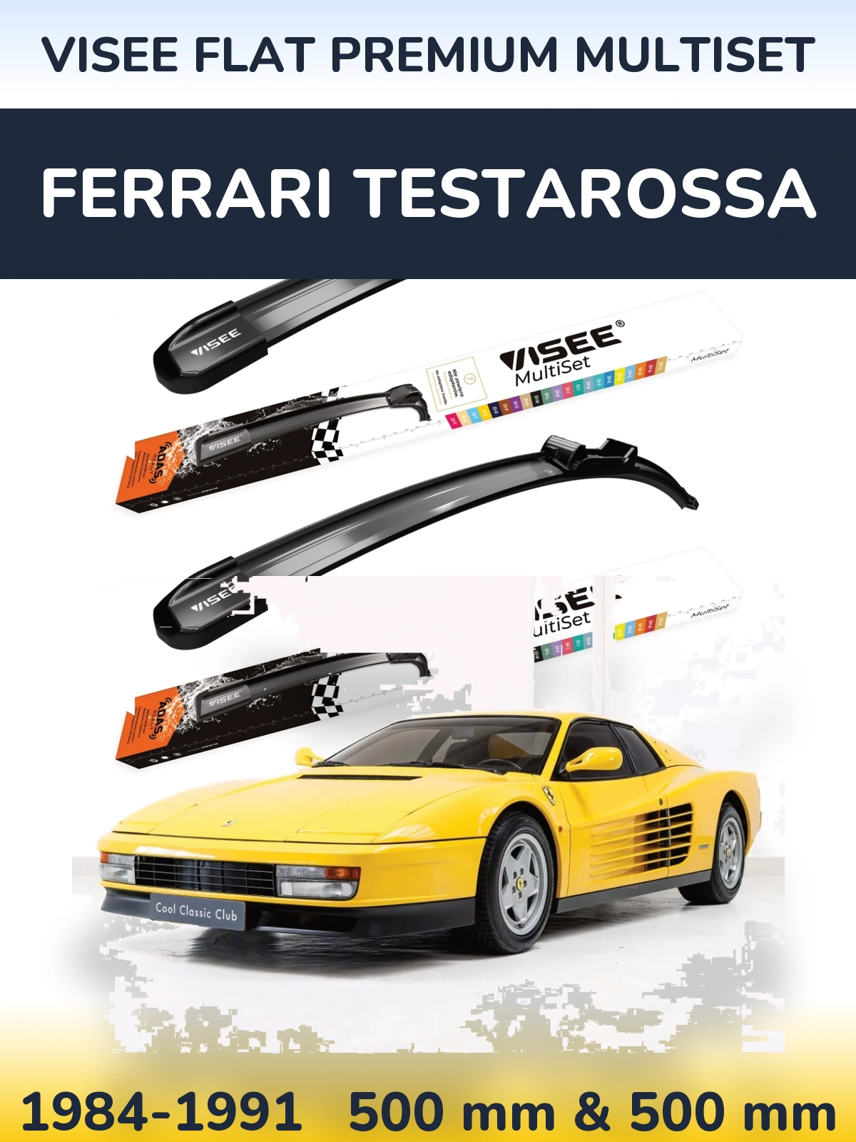 Комплект передних дворников VISEE FLAT PREMIUM MultiSet 500 & 500 мм для Ferrari Testarossa 1984-1991