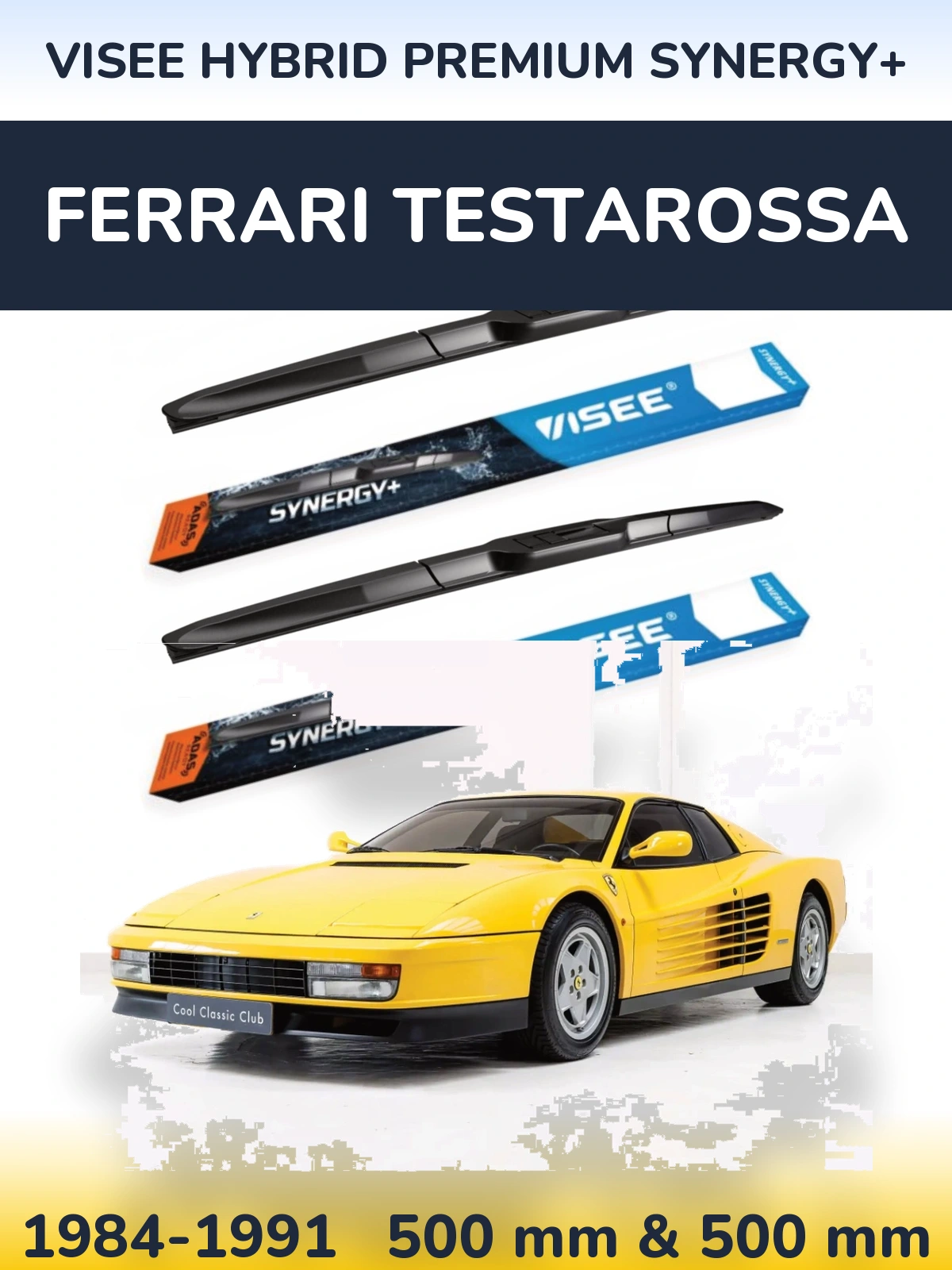 Komplet przednich wycieraczek VISEE HYBRID PREMIUM SYNERGY+ 500 & 500 mm do Ferrari Testarossa 1984-1991