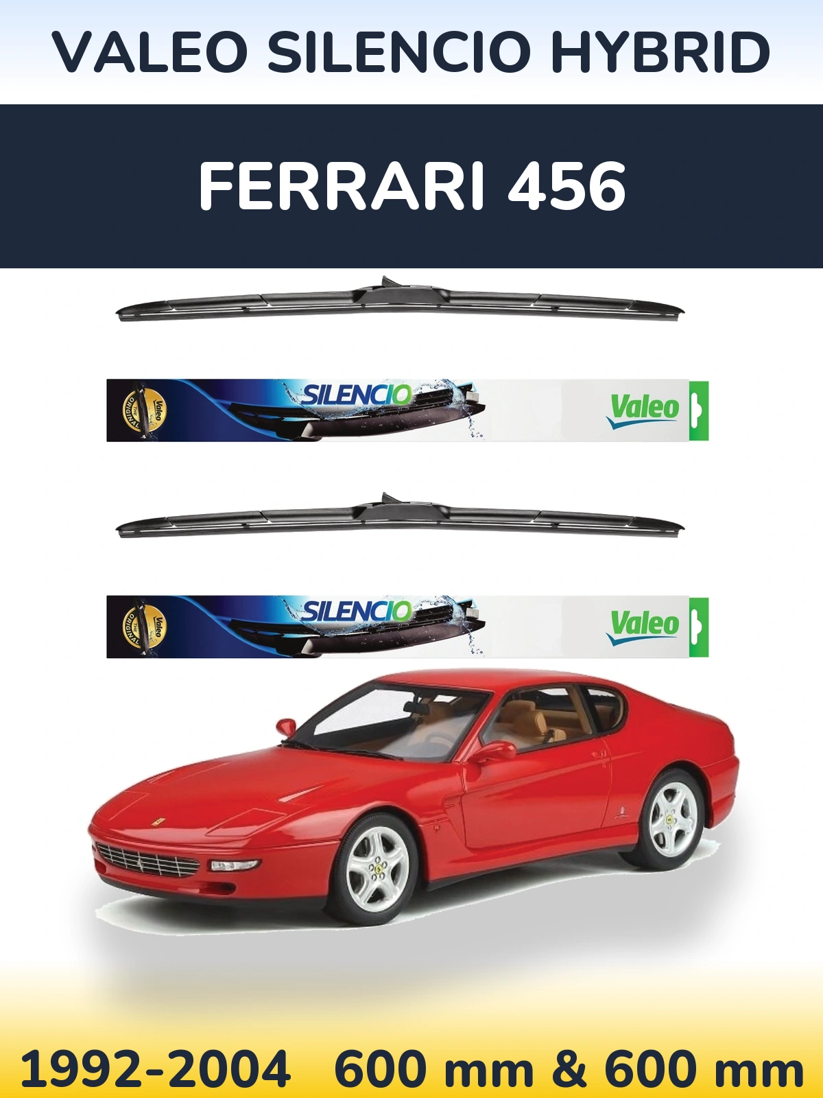 Front wiper blade set Valeo Silencio Hybrid 600 & 600 mm for Ferrari 456 1992-2004