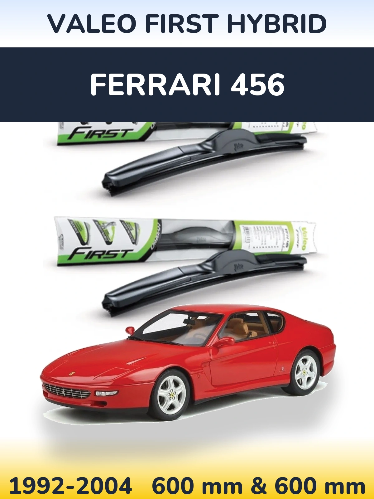 Front wiper blade set Valeo First Hybrid 600 & 600 mm for Ferrari 456 1992-2004