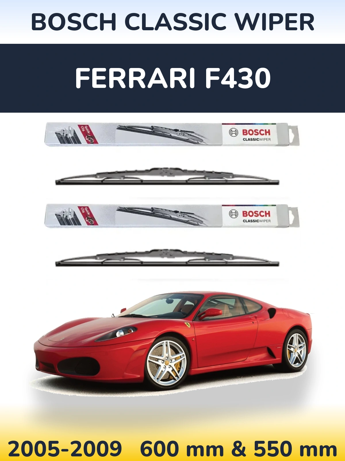 Комплект передних дворников BOSCH Classic Wiper 600 & 550 мм для Ferrari F430 2005-2009
