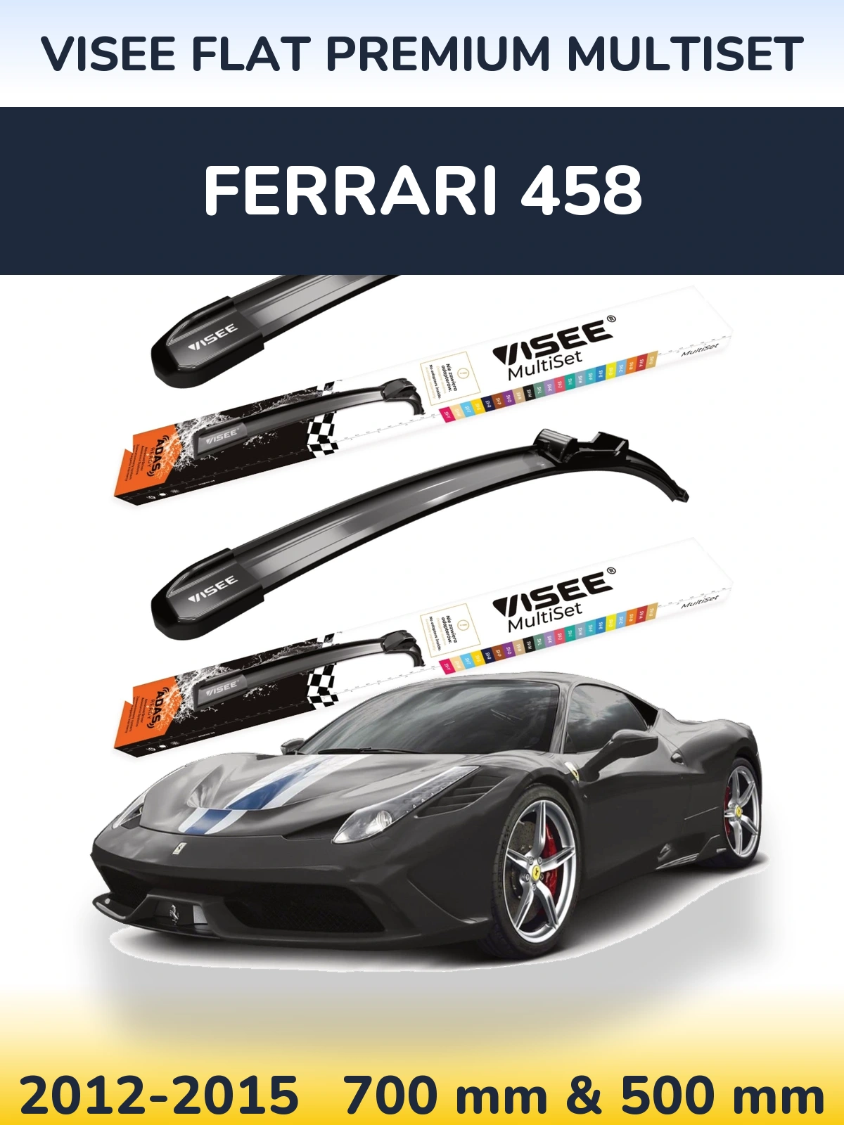 Комплект передних дворников VISEE FLAT PREMIUM MultiSet 700 & 500 мм для Ferrari 458 2012-2015