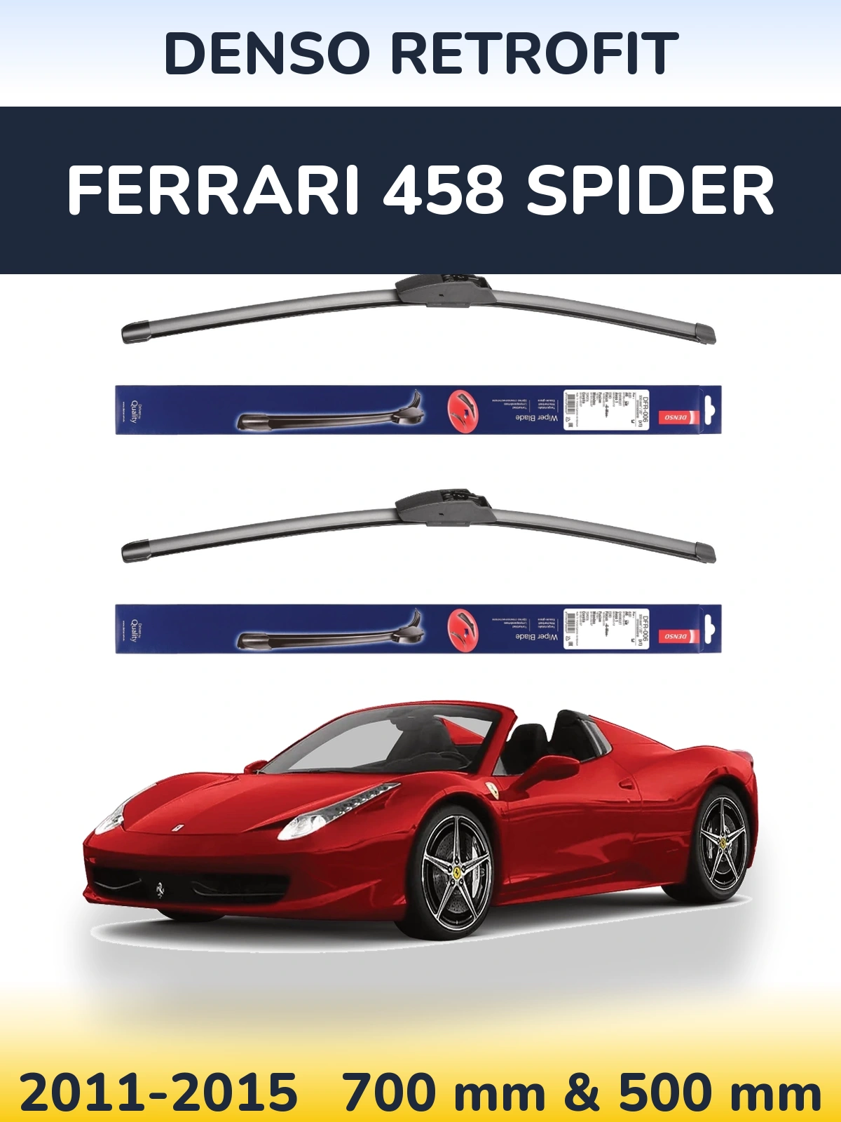 Komplet przednich wycieraczek Denso Retrofit 700 & 500 mm do Ferrari 458 Spider 2011-2015