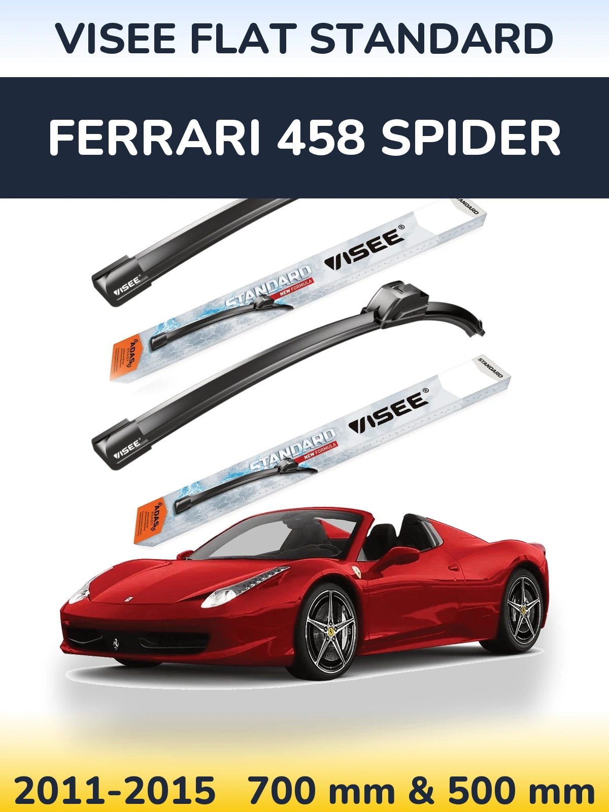 Комплект передних дворников VISEE FLAT STANDARD 700 & 500 мм для Ferrari 458 Spider 2011-2015