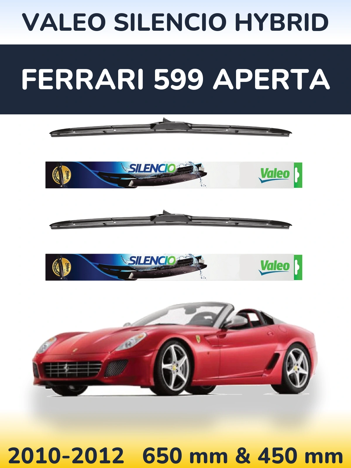 Komplet przednich wycieraczek Valeo Silencio Hybrid 650 & 450 mm do Ferrari 599 Aperta 2010-2012
