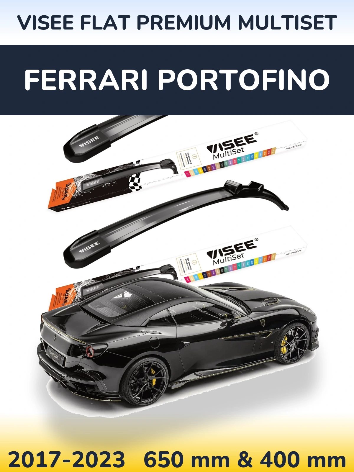 Комплект передних дворников VISEE FLAT PREMIUM MultiSet 650 & 400 мм для Ferrari Portofino 2017-2023