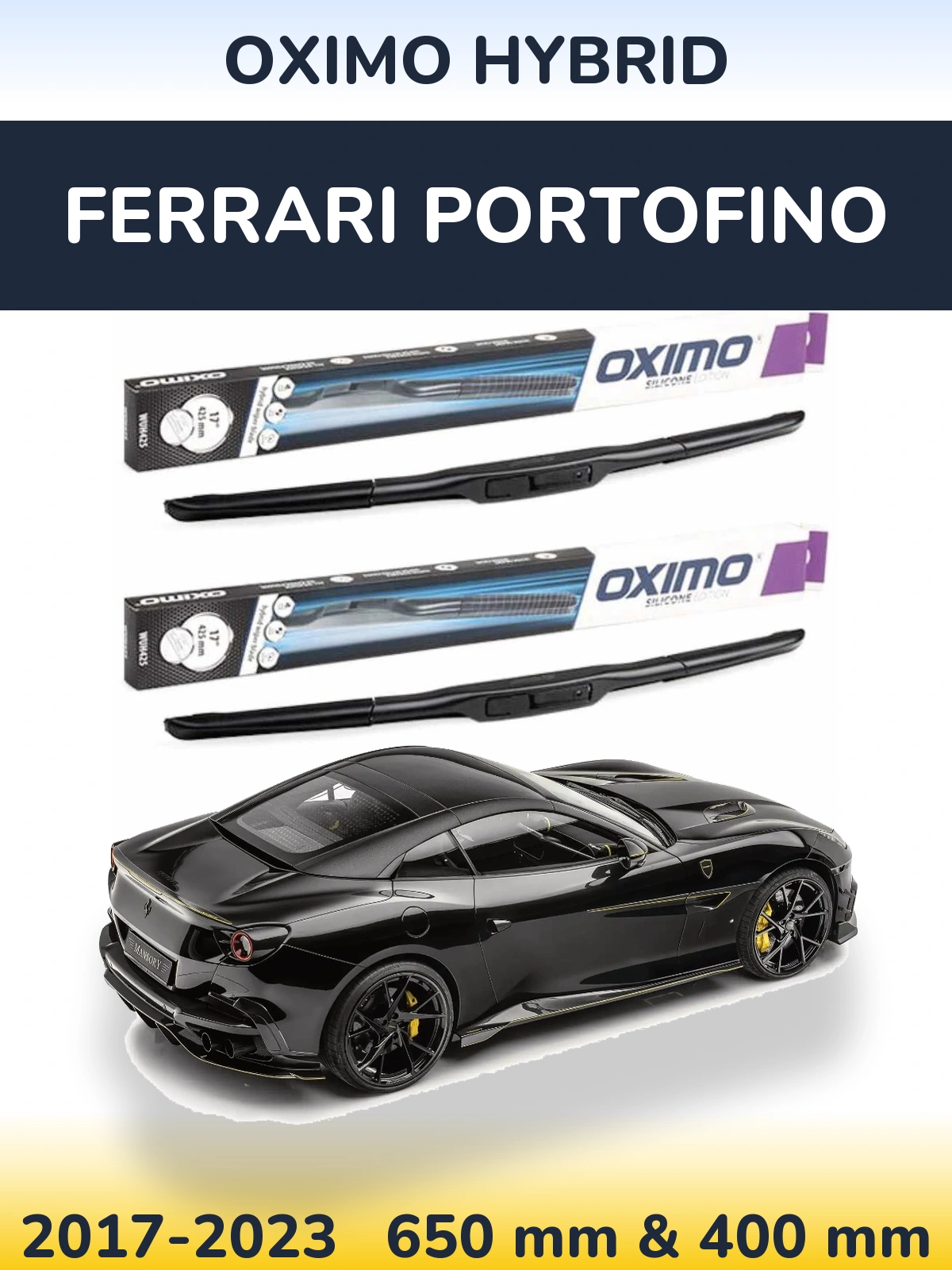 Komplet przednich wycieraczek Oximo Hybrid 650 & 400 mm do Ferrari Portofino 2017-2023