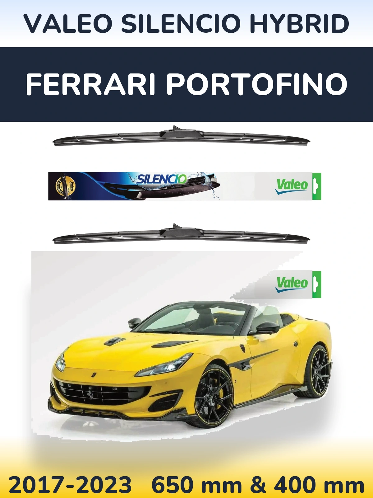 Front wiper blade set Valeo Silencio Hybrid 650 & 400 mm for Ferrari Portofino 2017-2023