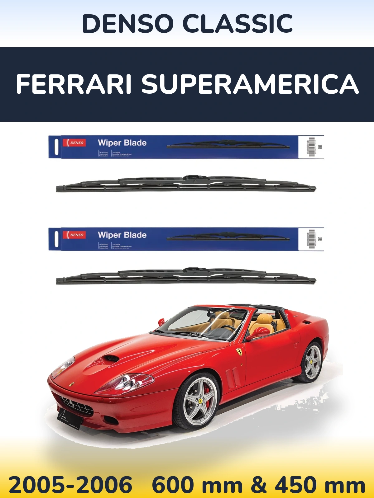 Komplet przednich wycieraczek Denso Classic 600 & 450 mm do Ferrari Superamerica 2005-2006