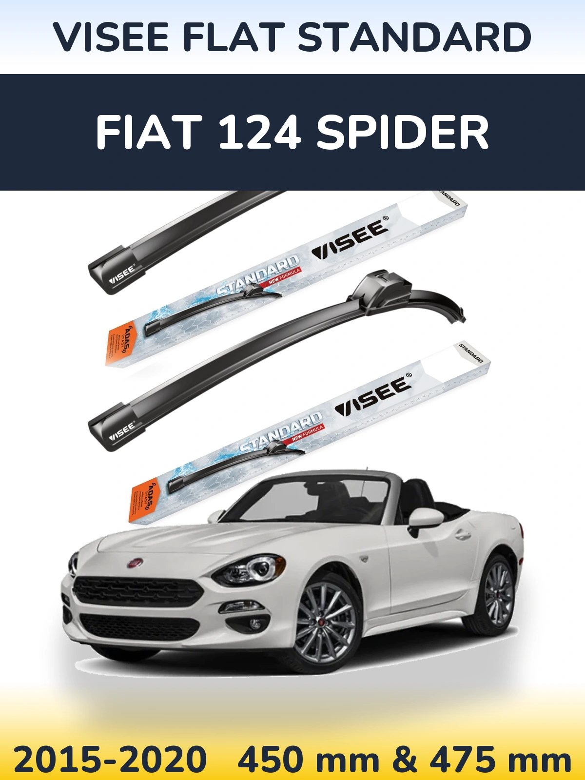 Komplet przednich wycieraczek VISEE FLAT STANDARD 450 & 475 mm do Fiat 124 Spider 2015-2020