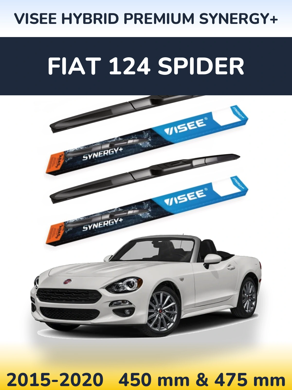 Komplet przednich wycieraczek VISEE HYBRID PREMIUM SYNERGY+ 450 & 475 mm do Fiat 124 Spider 2015-2020