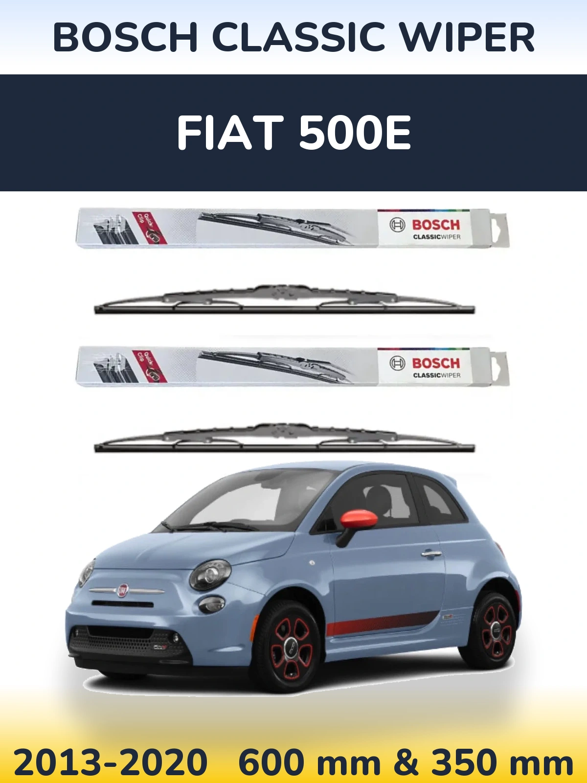 Комплект передних дворников BOSCH Classic Wiper 600 & 340 мм для Fiat 500e 2013-2020