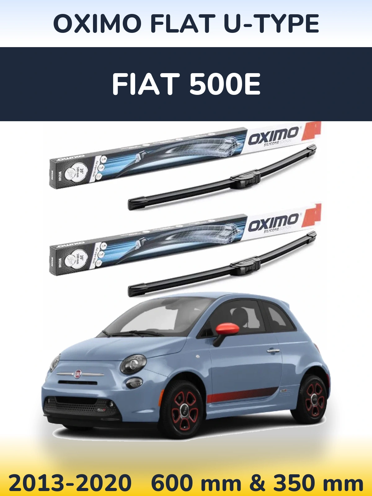 Комплект передних дворников Oximo Flat U-type 600 & 350 мм для Fiat 500e 2013-2020