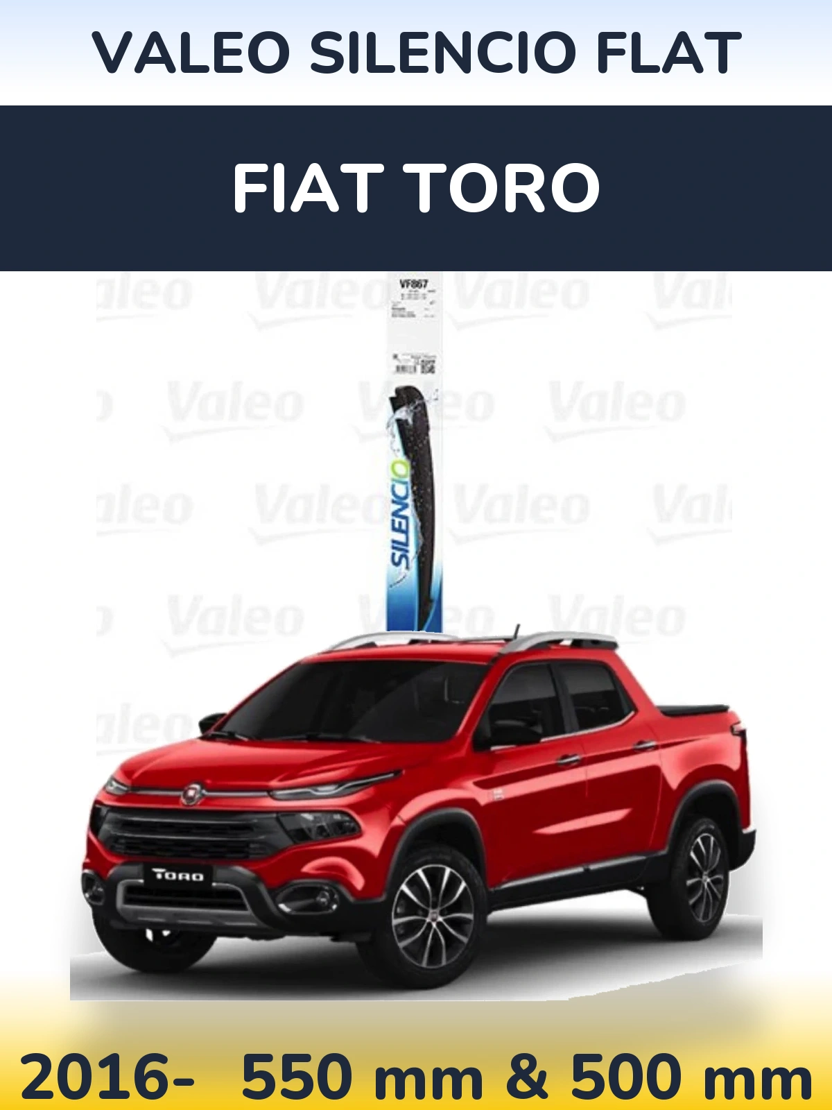 Komplet przednich wycieraczek Valeo Silencio Flat 550 & 475 mm do Fiat Toro 2016-2026