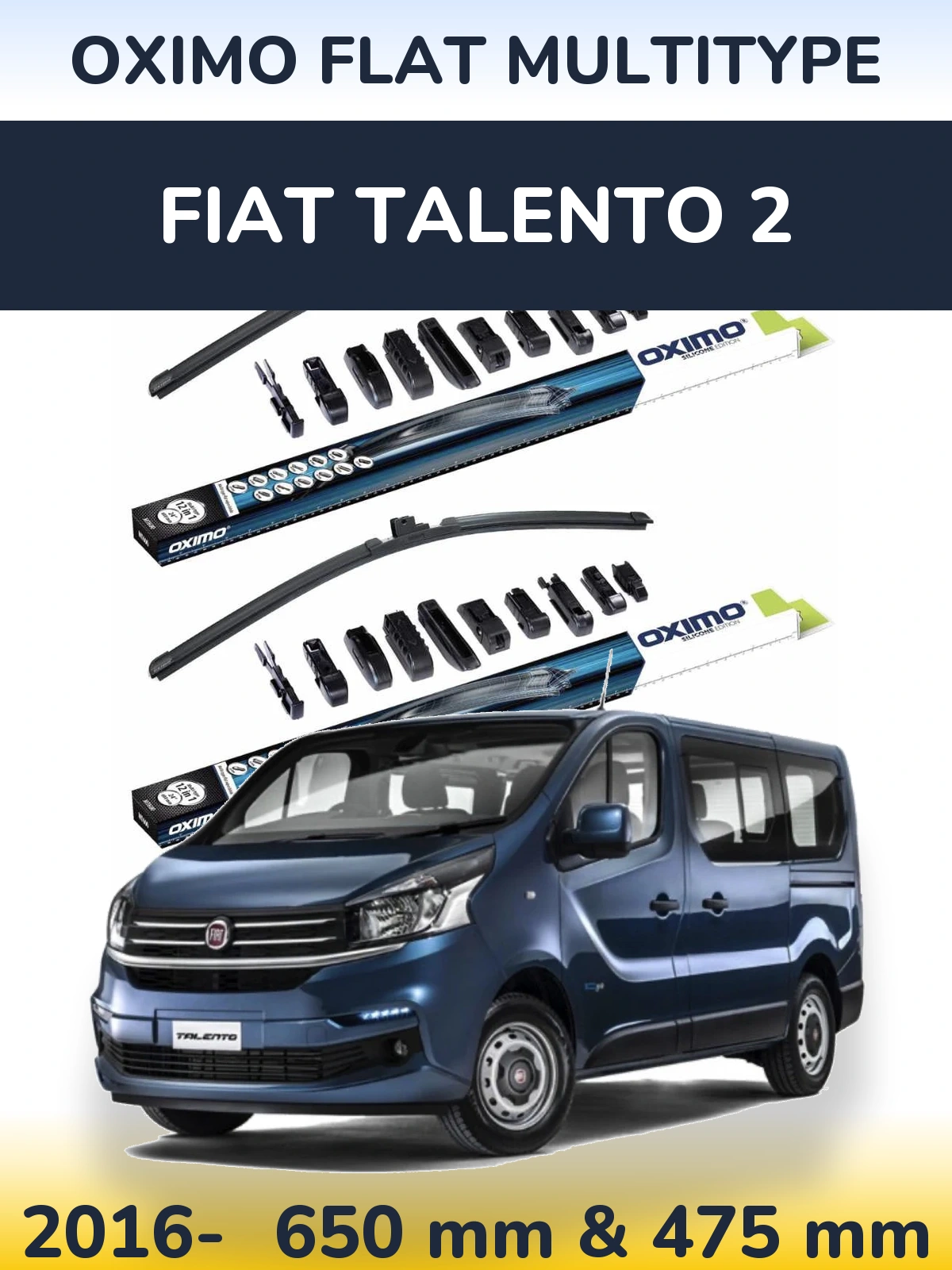 Komplet przednich wycieraczek Oximo Flat MultiType 650 & 475 mm do Fiat Talento 2 2016-2026