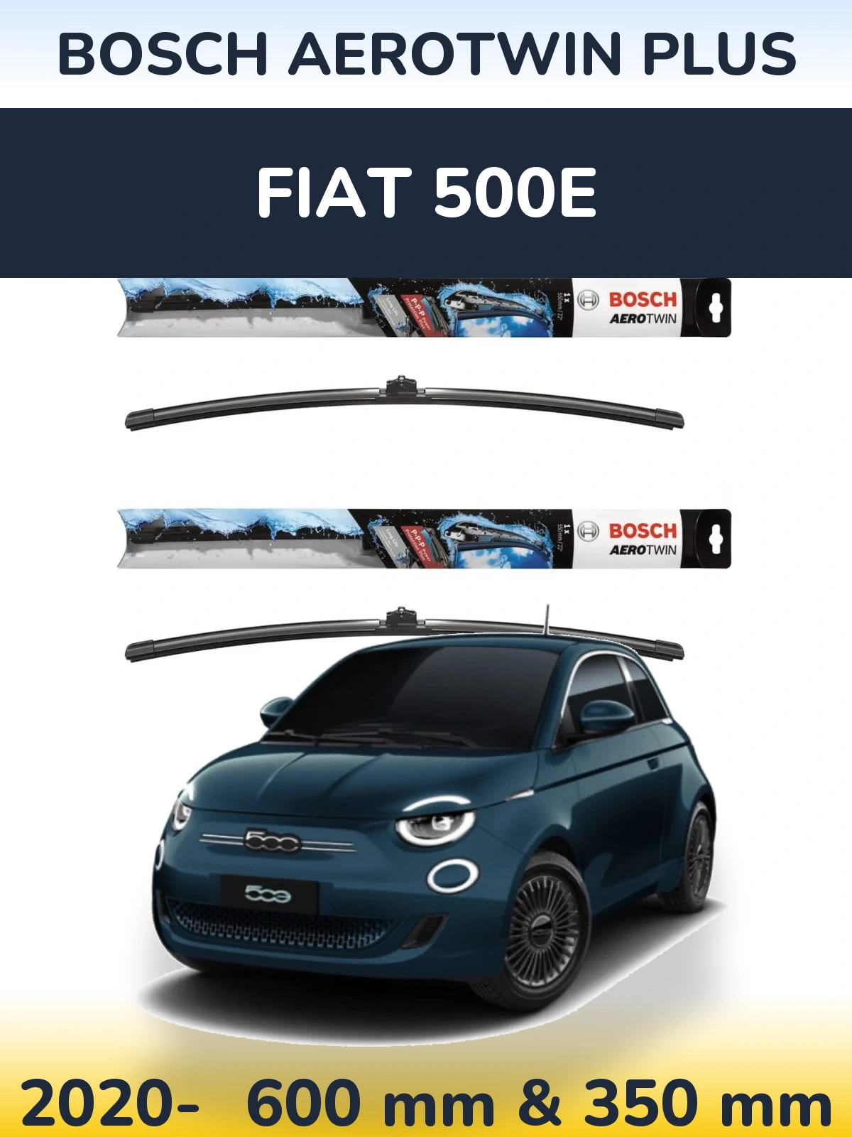 Комплект передних дворников BOSCH AeroTwin Plus 600 & 350 мм для Fiat 500e 2020-2026