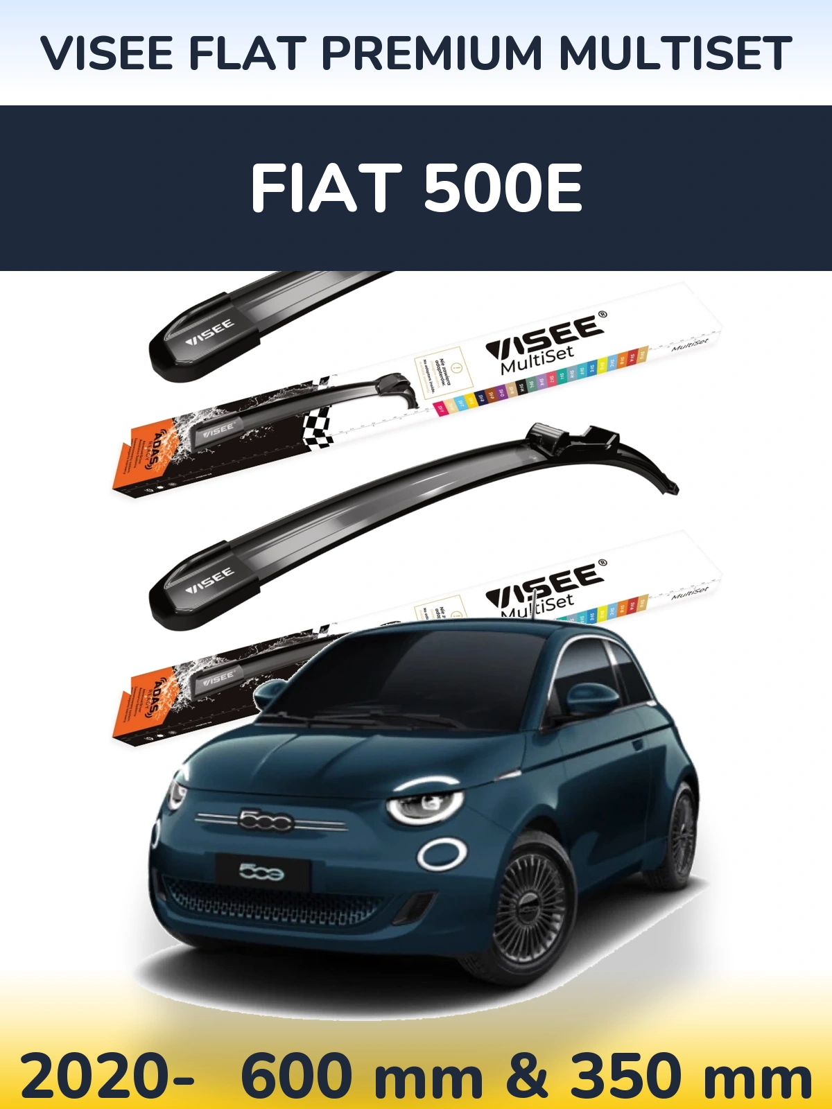 Комплект передних дворников VISEE FLAT PREMIUM MultiSet 600 & 350 мм для Fiat 500e 2020-2026