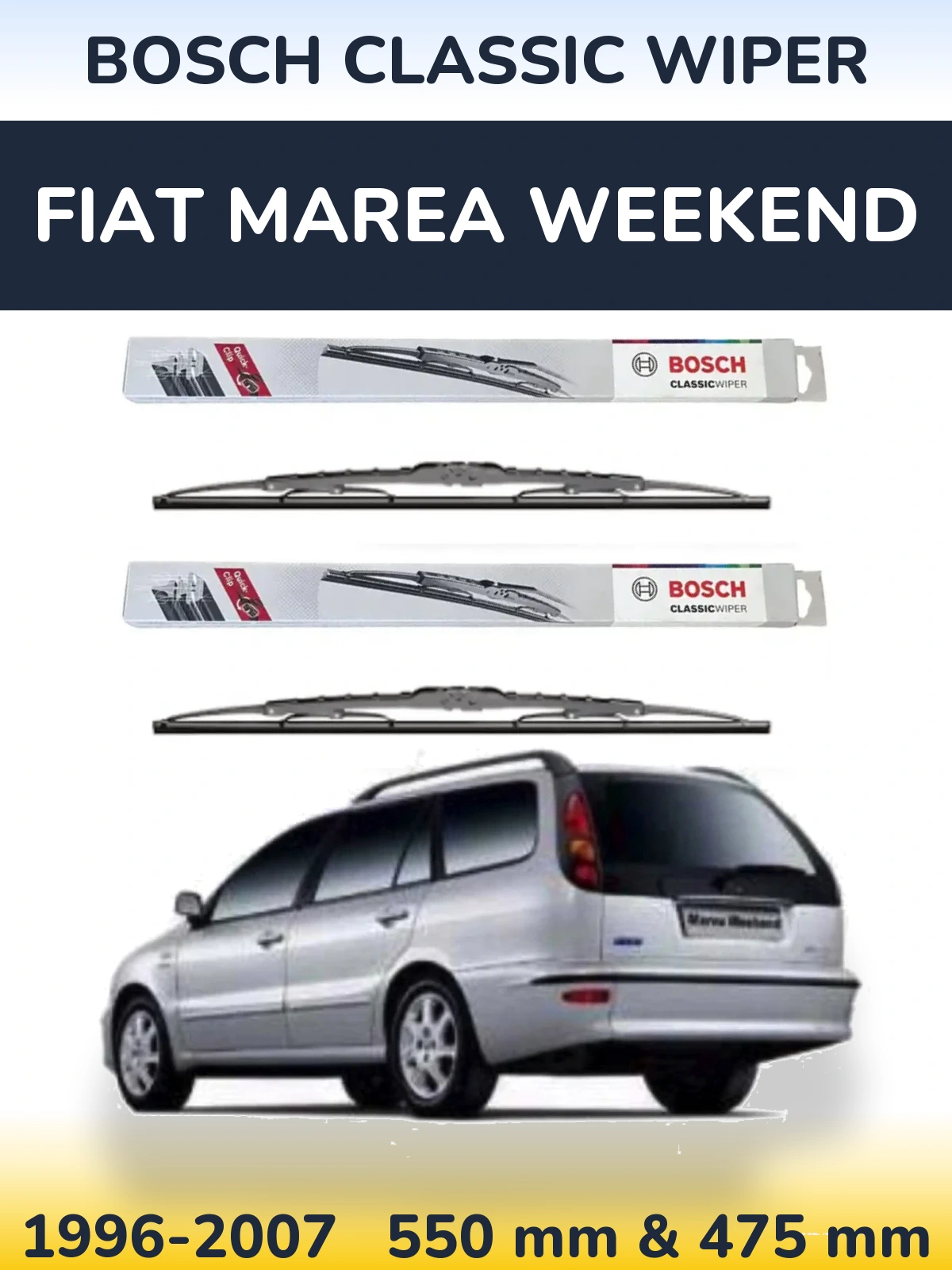 Komplet przednich wycieraczek BOSCH Classic Wiper 550 & 475 mm do Fiat Marea Weekend 1996-2007