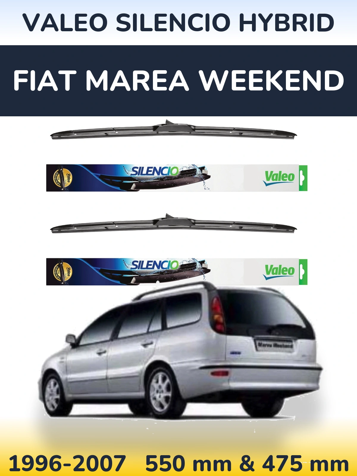 Komplet przednich wycieraczek Valeo Silencio Hybrid 550 & 475 mm do Fiat Marea Weekend 1996-2007