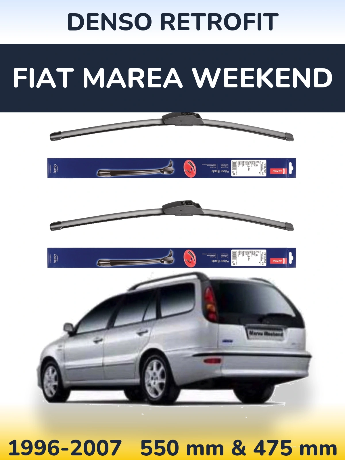 Комплект передних дворников Denso Retrofit 550 & 475 мм для Fiat Marea Weekend 1996-2007