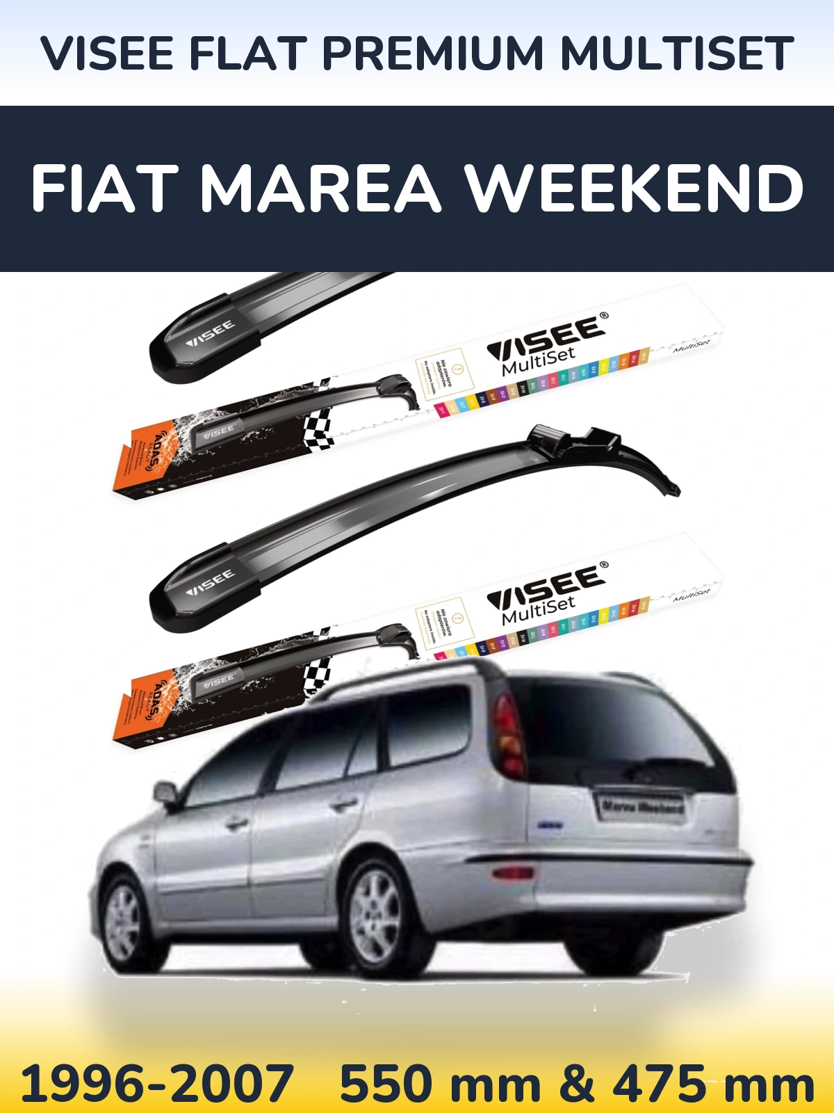 Komplet przednich wycieraczek VISEE FLAT PREMIUM MultiSet 550 & 475 mm do Fiat Marea Weekend 1996-2007
