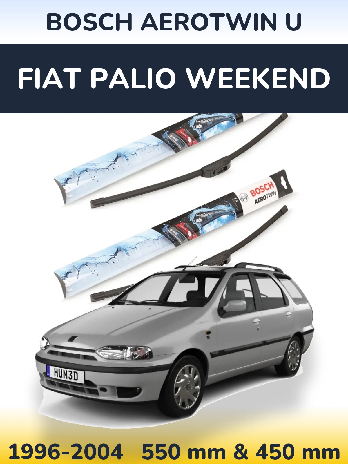Komplet przednich wycieraczek BOSCH AeroTwin U 550 & 450 mm do Fiat Palio Weekend 1996-2004