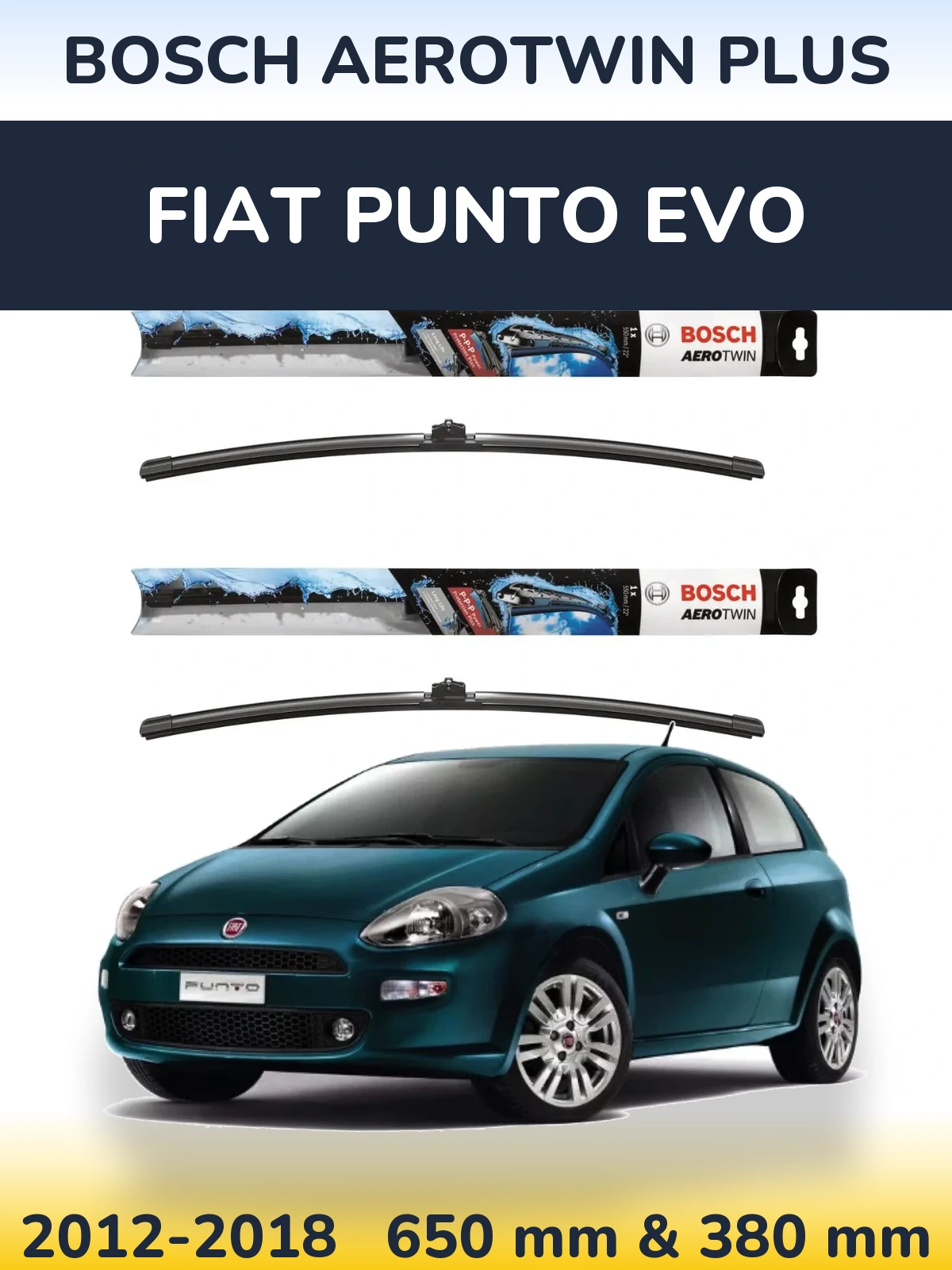 Komplet przednich wycieraczek BOSCH AeroTwin Plus 650 & 380 mm do Fiat Punto Evo 2012-2018