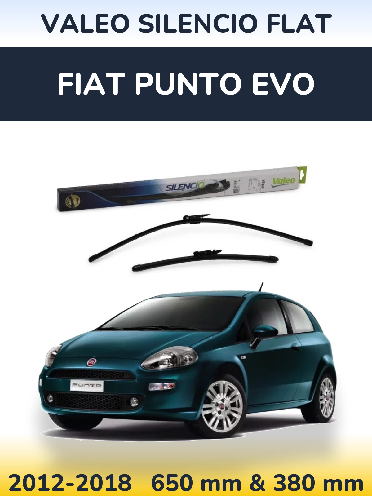 Комплект передних дворников Valeo Silencio Flat 650 & 380 мм для Fiat Punto Evo 2012-2018