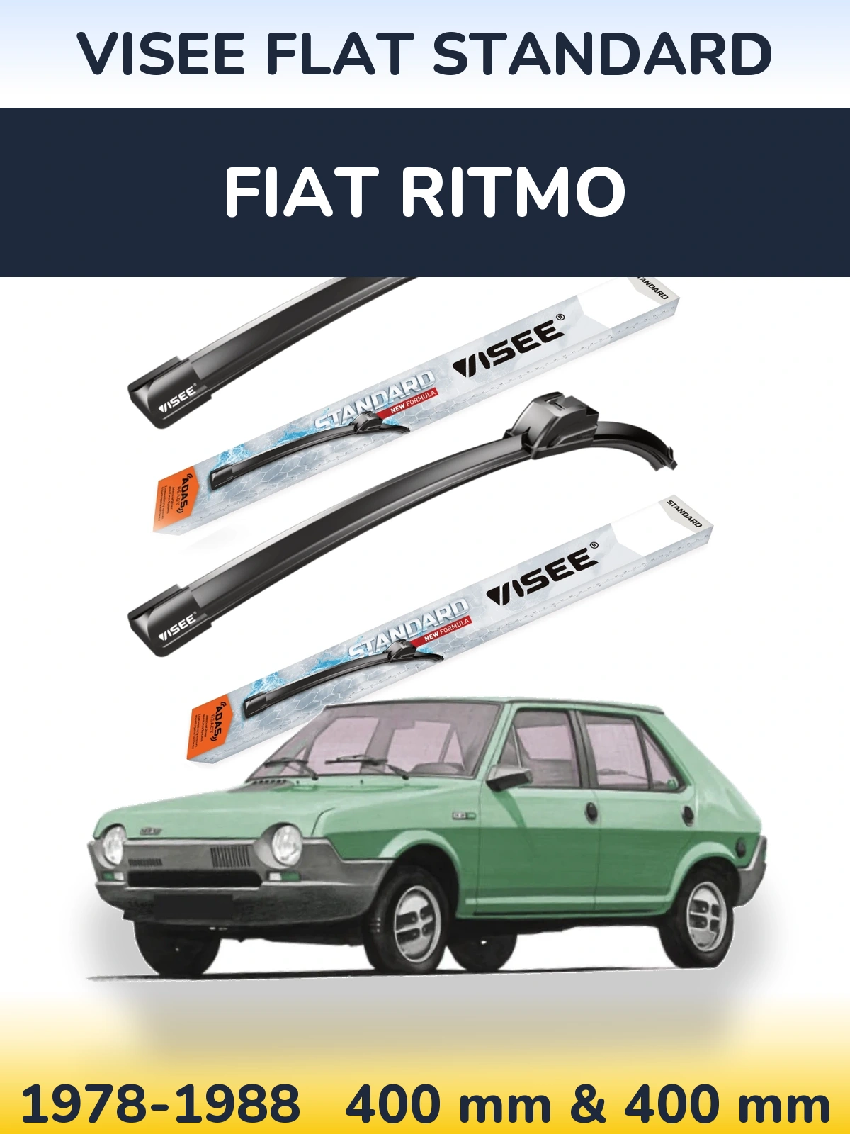 Комплект передних дворников VISEE FLAT STANDARD 400 & 400 мм для Fiat Ritmo 1978-1988