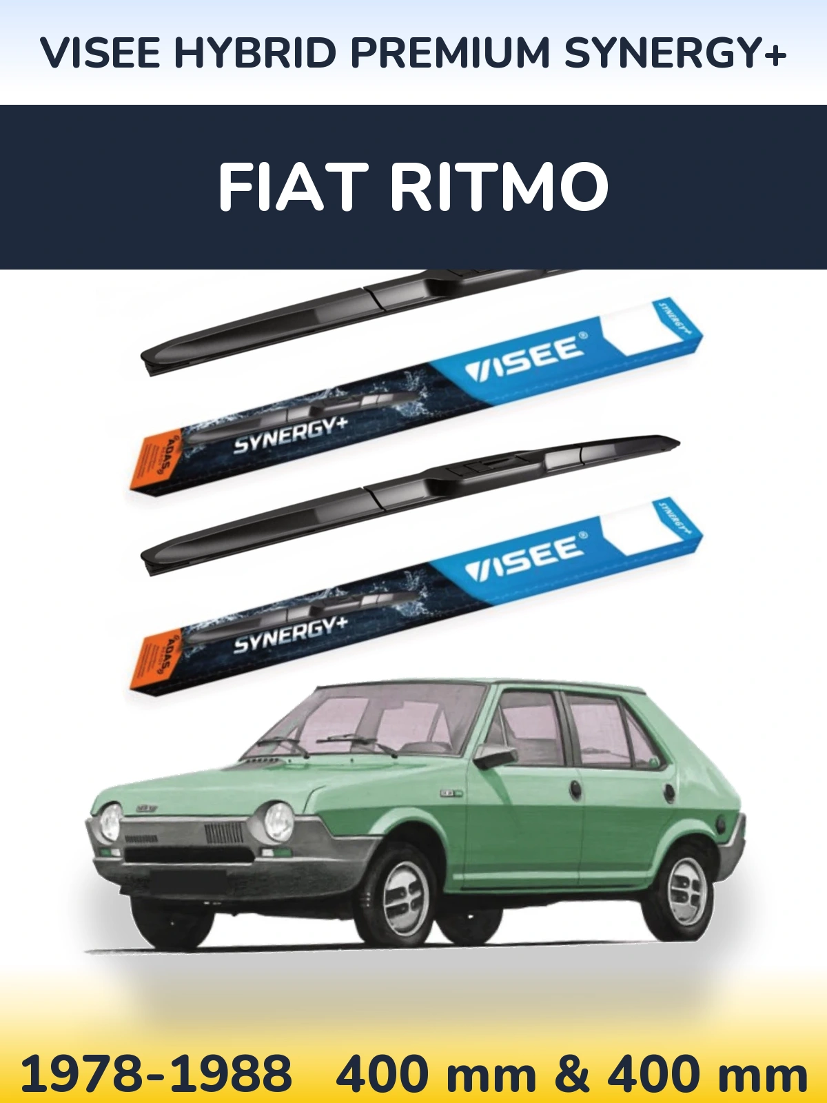 Komplet przednich wycieraczek VISEE HYBRID PREMIUM SYNERGY+ 400 & 400 mm do Fiat Ritmo 1978-1988