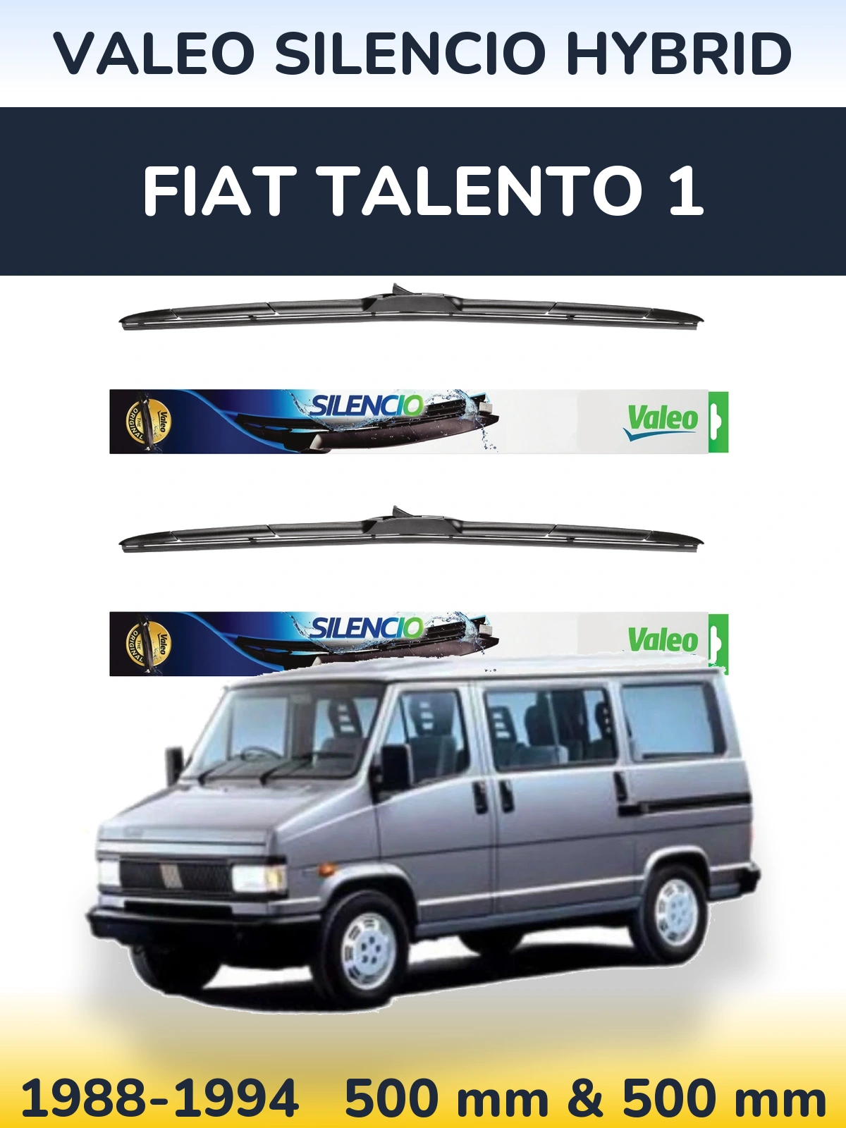 Komplet przednich wycieraczek Valeo Silencio Hybrid 500 & 500 mm do Fiat Talento 1 1988-1994