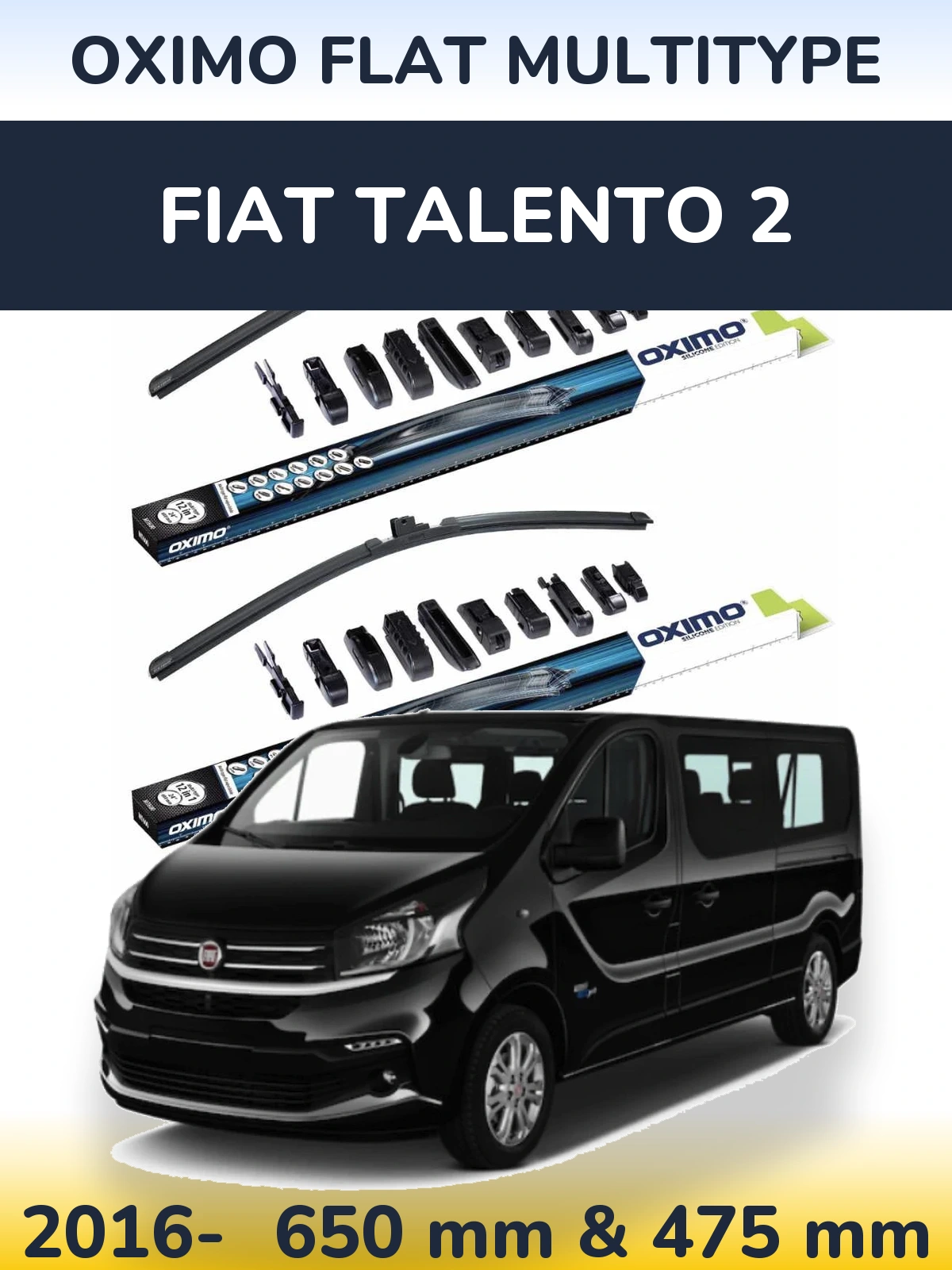 Комплект передних дворников Oximo Flat MultiТипe 650 & 475 мм для Fiat Talento 2 2016-2026