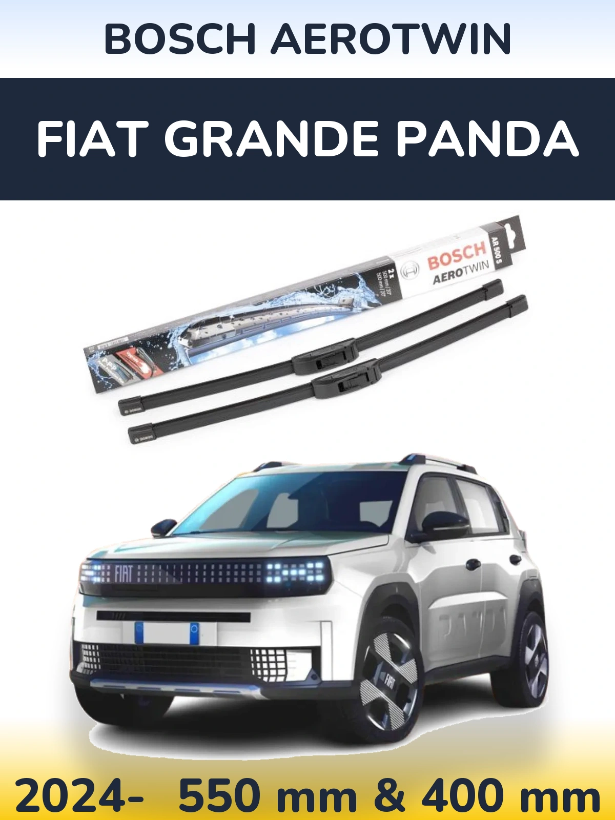 Комплект передних дворников BOSCH AeroTwin 550 & 400 мм для Fiat Grande Panda 2024-2026