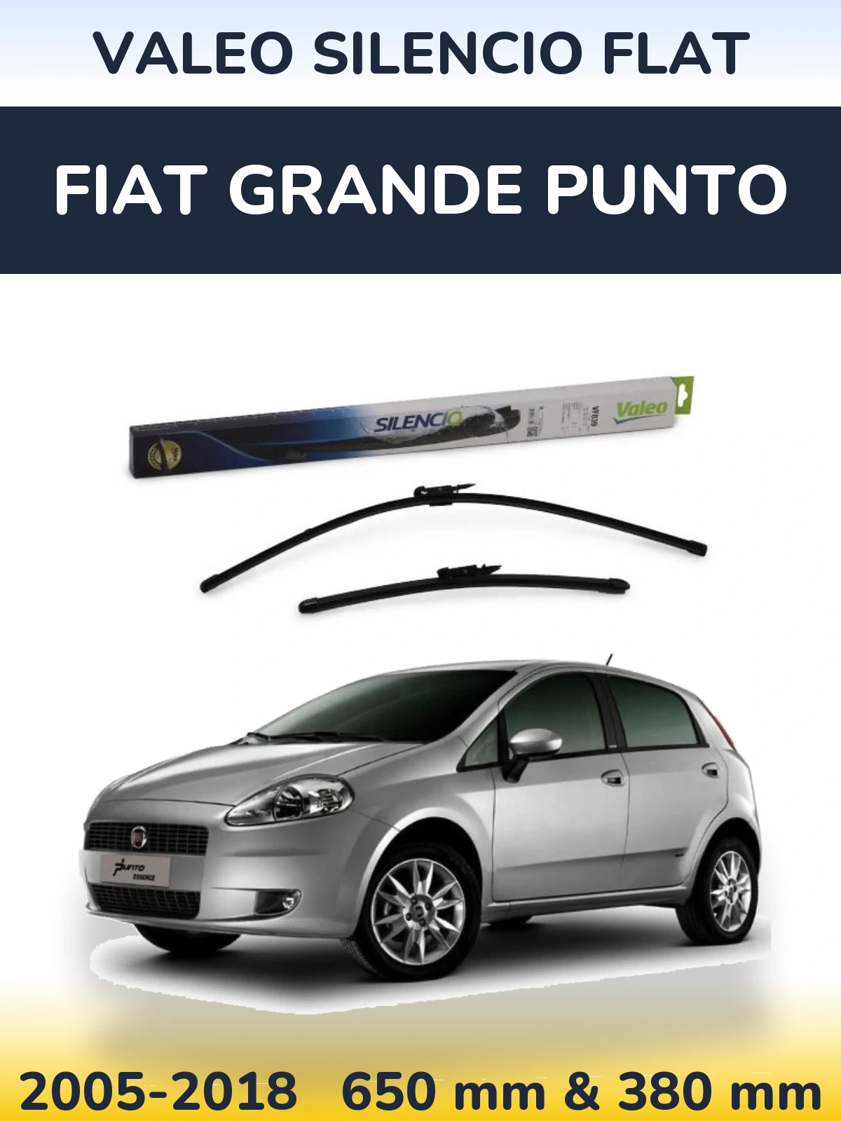 Комплект передних дворников Valeo Silencio Flat 650 & 380 мм для Fiat Grande Punto 2005-2018