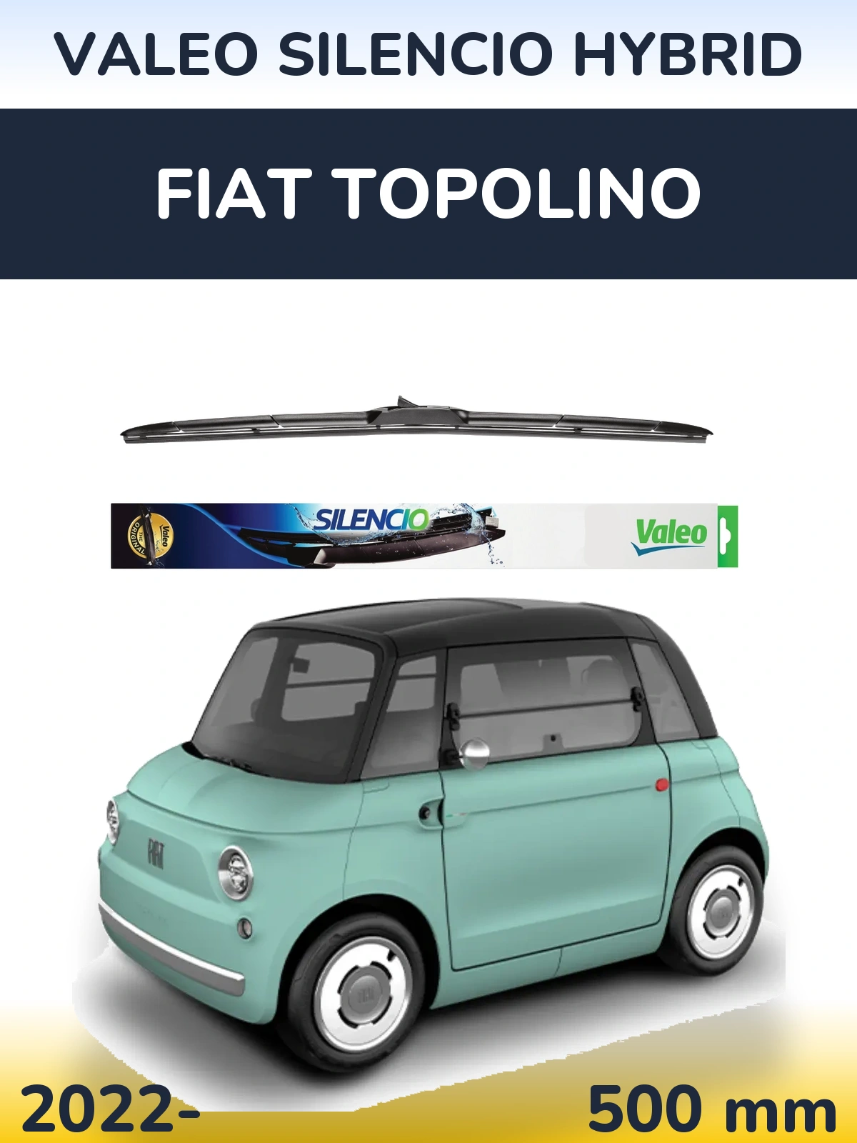 Передний дворник Valeo Silencio Hybrid 500 мм для Fiat Topolino 2022-2026