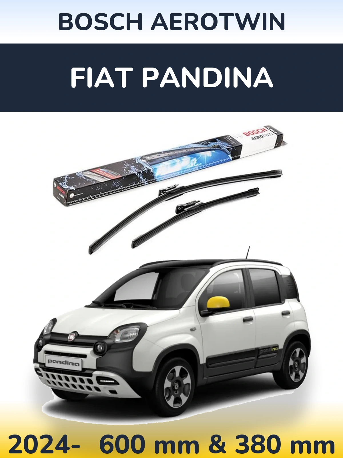 Комплект передних дворников BOSCH AeroTwin 600 & 380 мм для Fiat Pandina 2024-2026