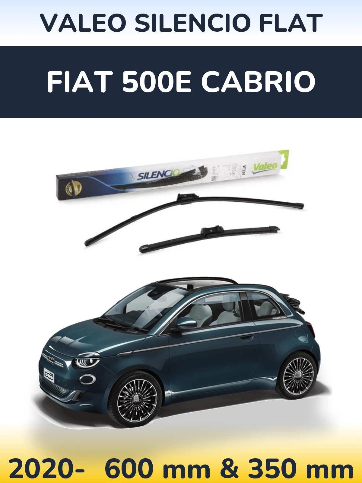 Komplet przednich wycieraczek Valeo Silencio Flat 600 & 350 mm do Fiat 500e Cabrio 2020-2026
