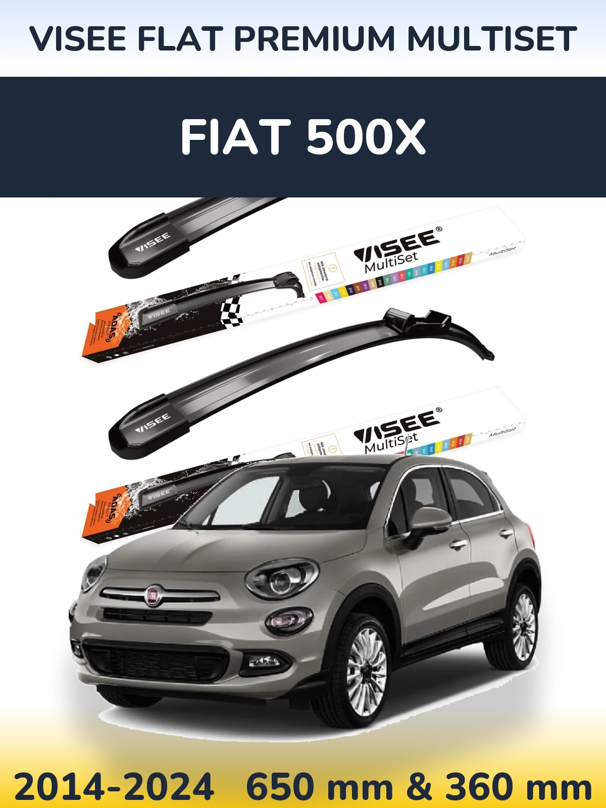 Front wiper blade set VISEE FLAT PREMIUM MultiSet 650 & 350 mm for Fiat 500X 2014-2024