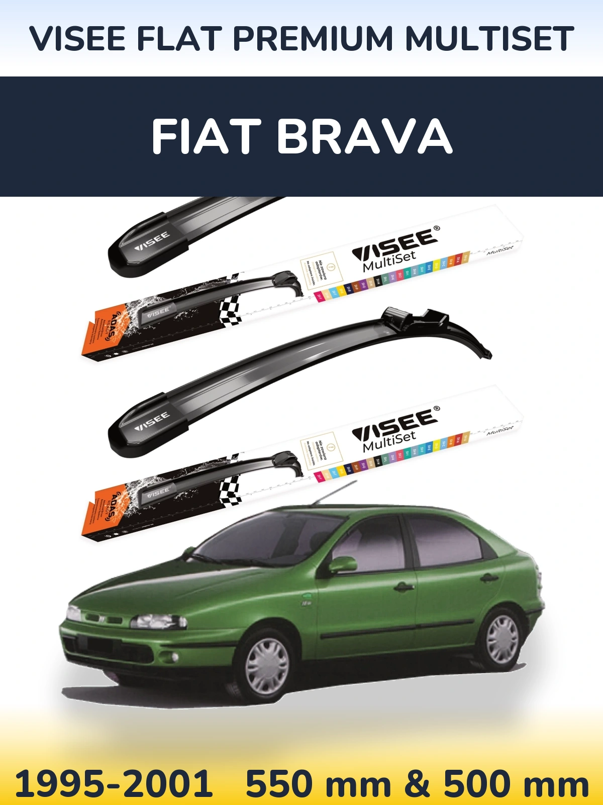 Комплект передних дворников VISEE FLAT PREMIUM MultiSet 550 & 500 мм для Fiat Brava 1995-2001