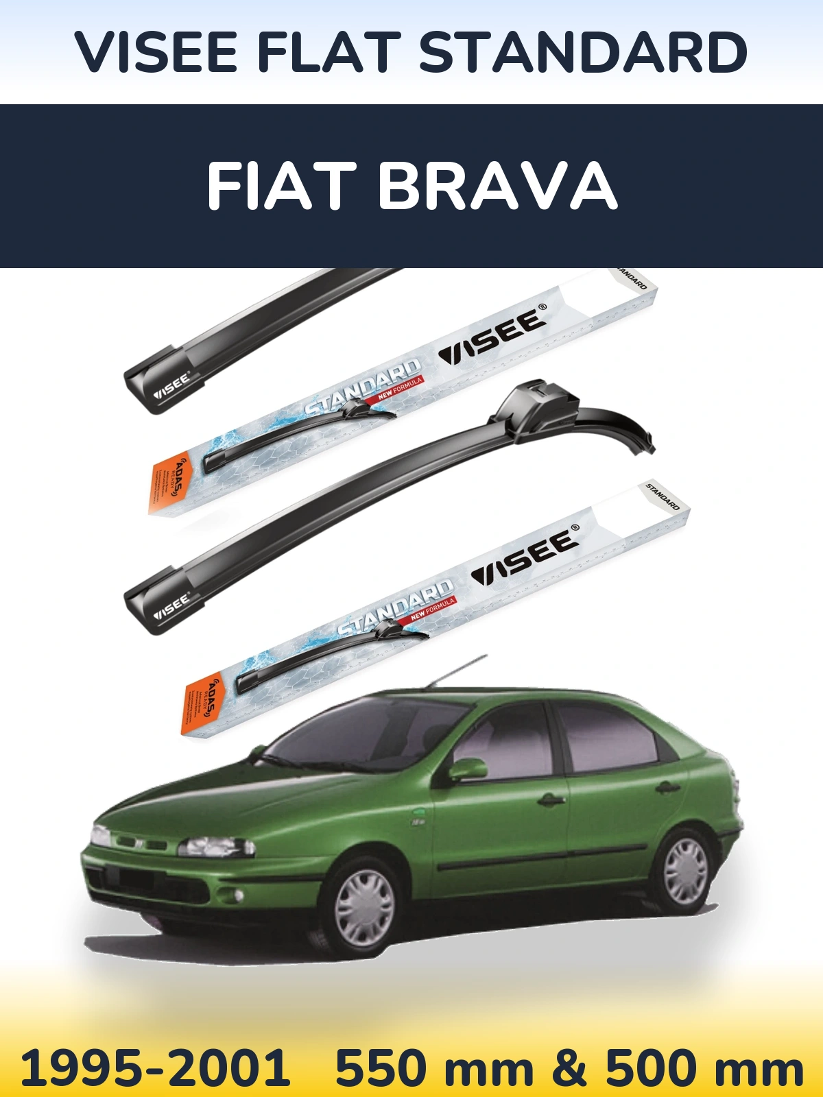 Комплект передних дворников VISEE FLAT STANDARD 550 & 500 мм для Fiat Brava 1995-2001