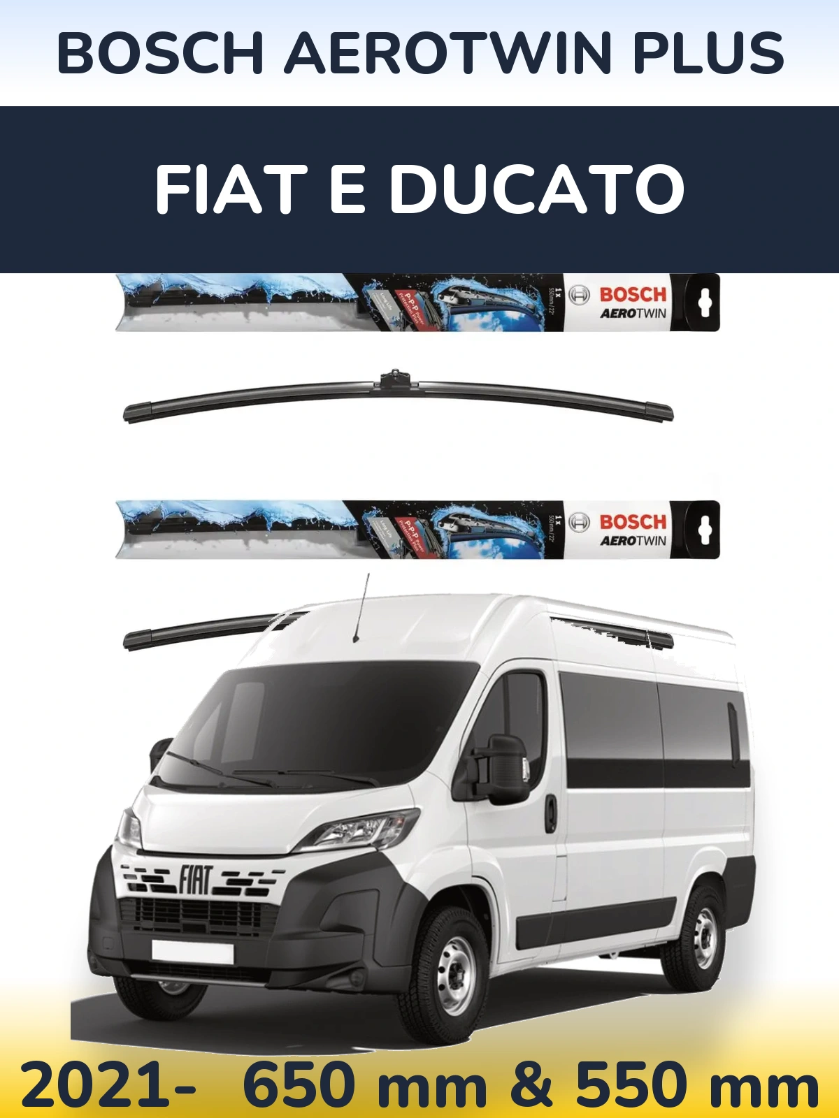 Komplet przednich wycieraczek BOSCH AeroTwin Plus 650 & 550 mm do Fiat E Ducato 2021-2026