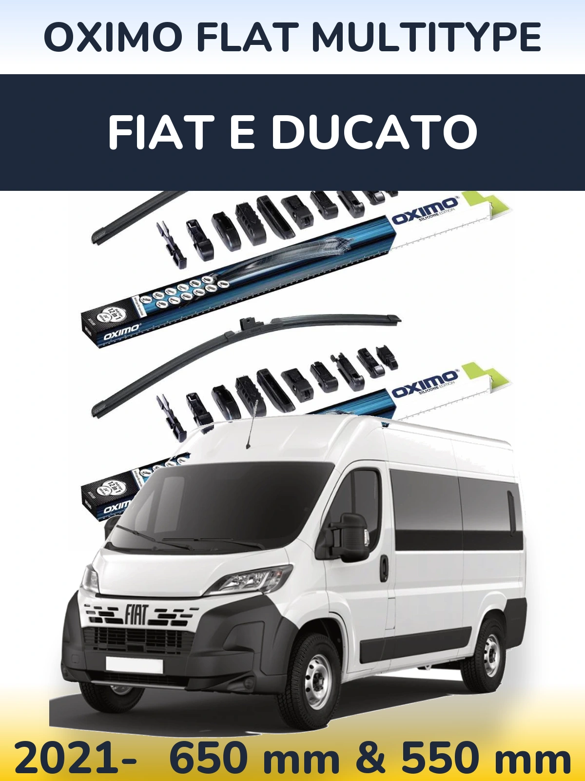 Комплект передних дворников Oximo Flat MultiТипe 650 & 550 мм для Fiat E Ducato 2021-2026