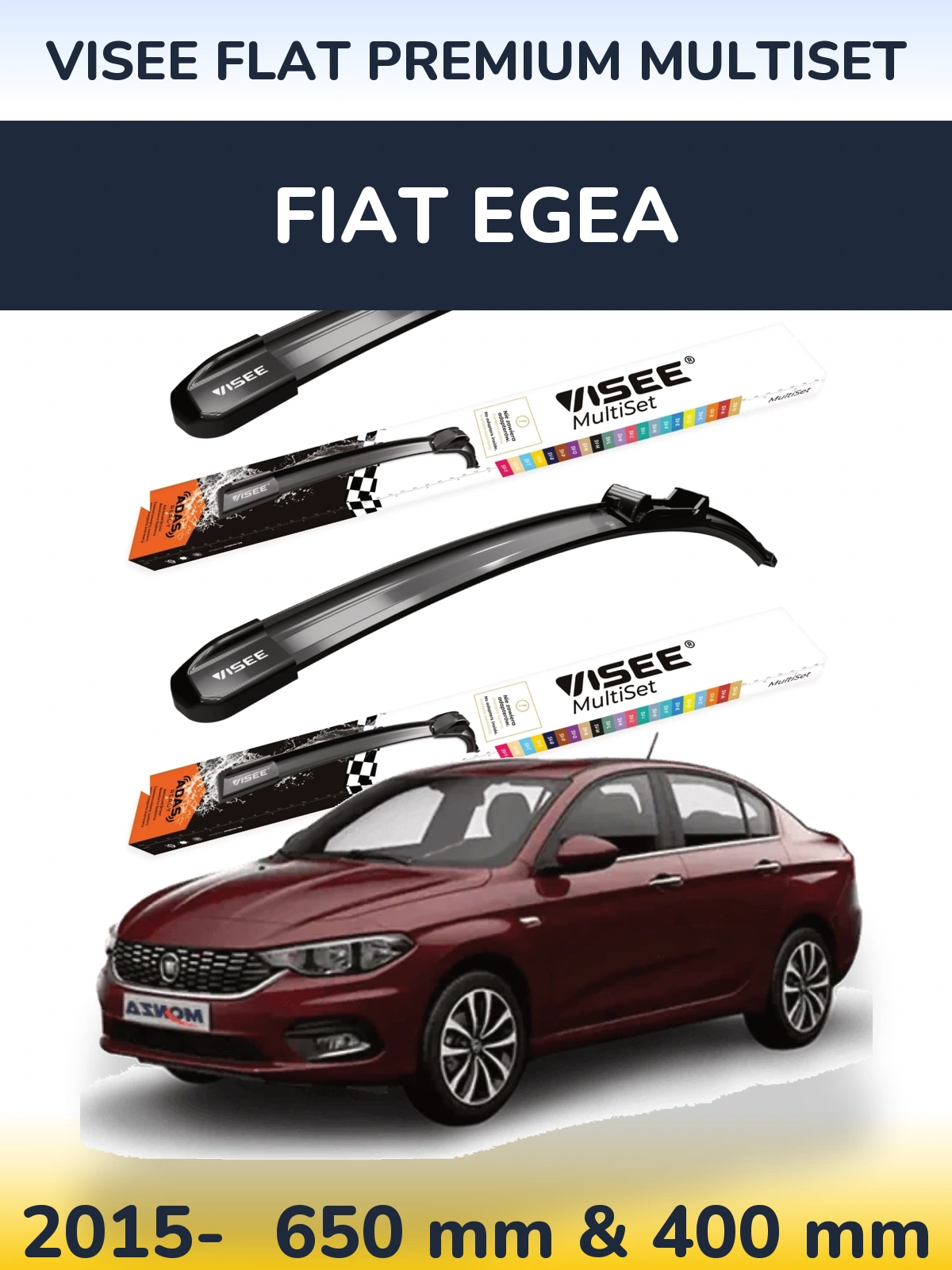 Komplet przednich wycieraczek VISEE FLAT PREMIUM MultiSet 650 & 400 mm do Fiat Egea 2015-2026