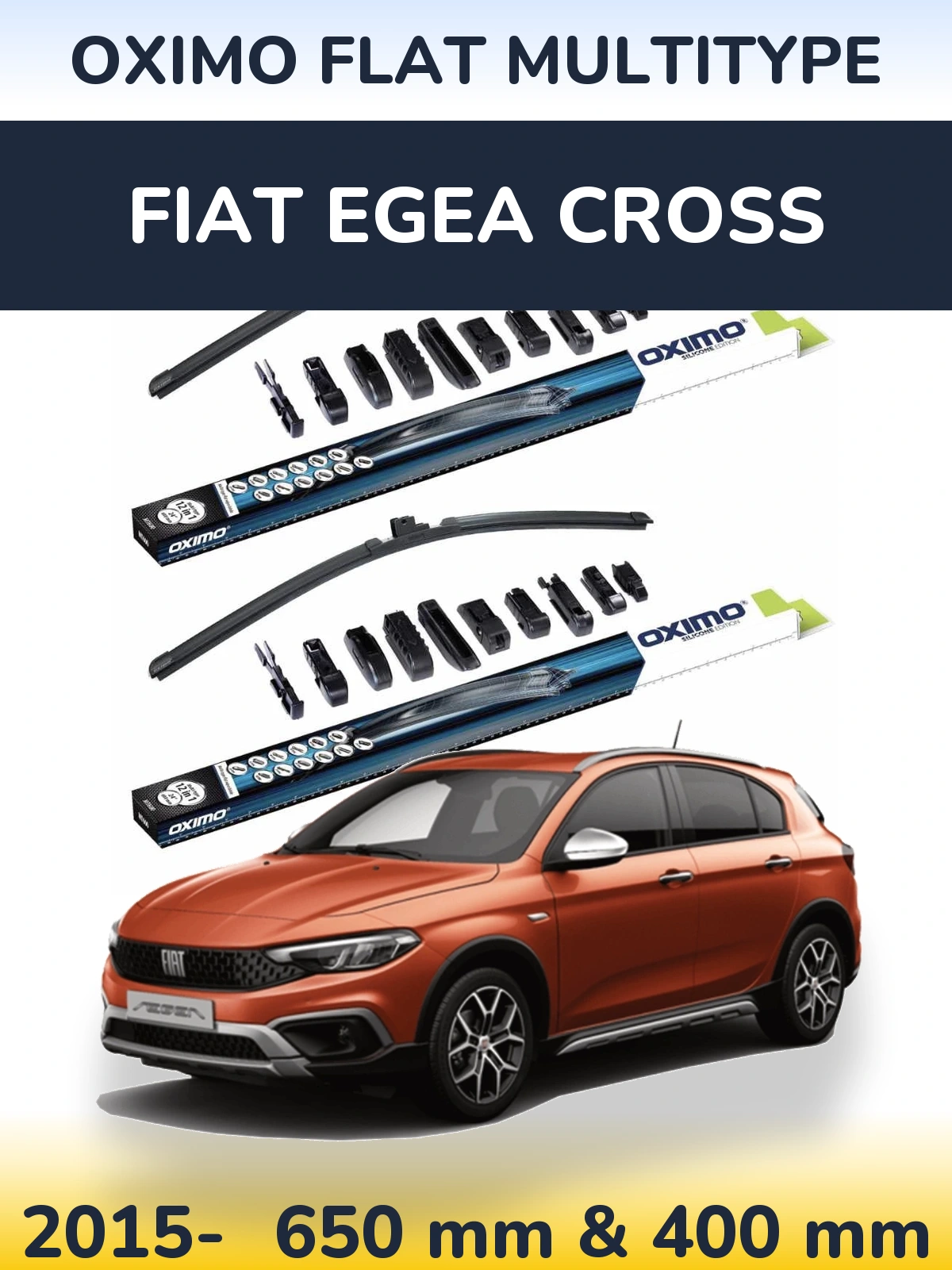 Комплект передних дворников Oximo Flat MultiТипe 650 & 400 мм для Fiat Egea Cross 2015-2026