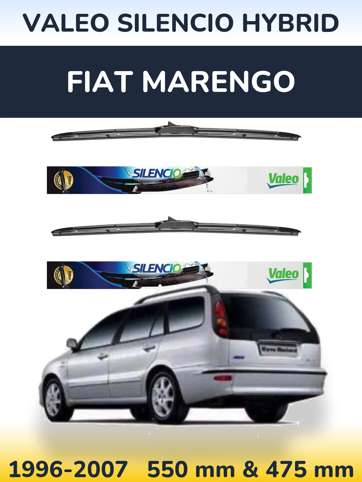 Front wiper blade set Valeo Silencio Hybrid 550 & 475 mm for Fiat Marengo 1996-2007