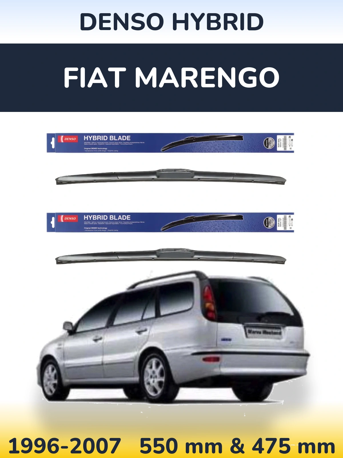 Komplet przednich wycieraczek Denso Hybrid 550 & 475 mm do Fiat Marengo 1996-2007