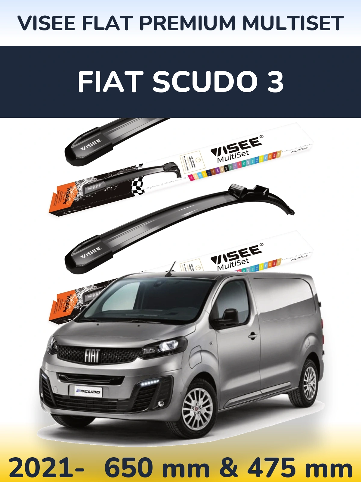 Komplet przednich wycieraczek VISEE FLAT PREMIUM MultiSet 650 & 475 mm do Fiat Scudo 3 2021-2026